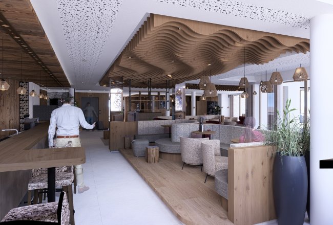 Tische rund um die neue Bar