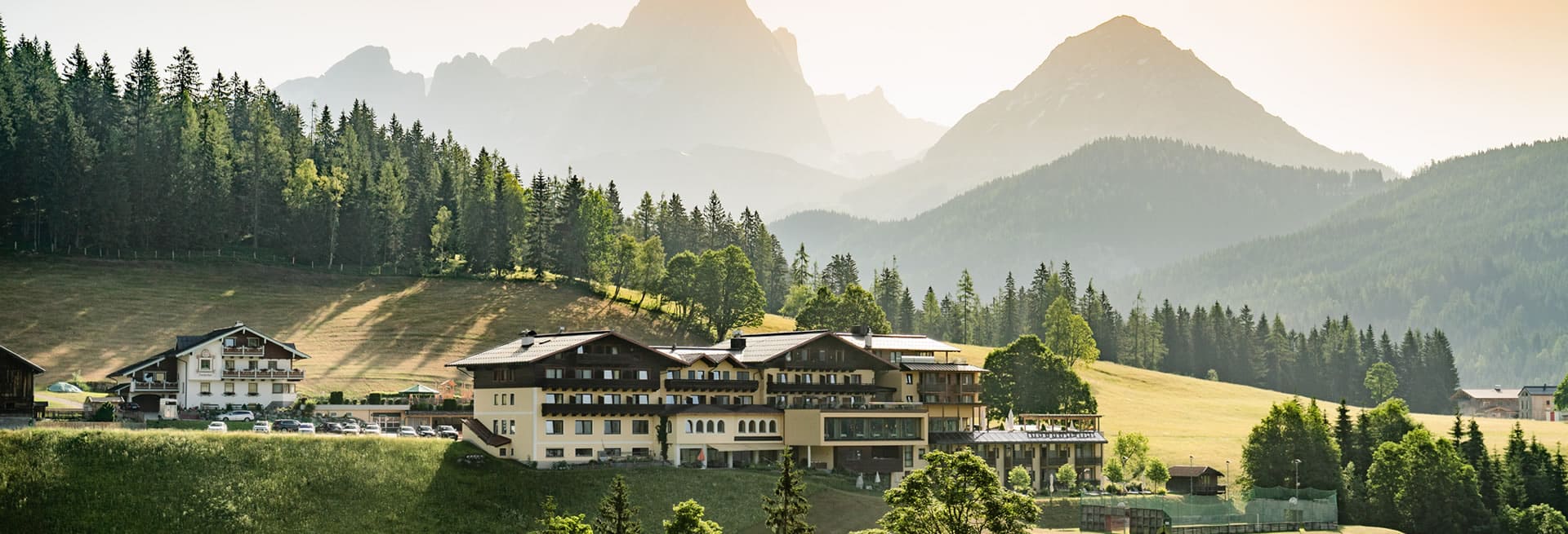  The 4-star hotel is located in the middle of meadows and forests at the foot of the Bischofsmütze and Dachstein