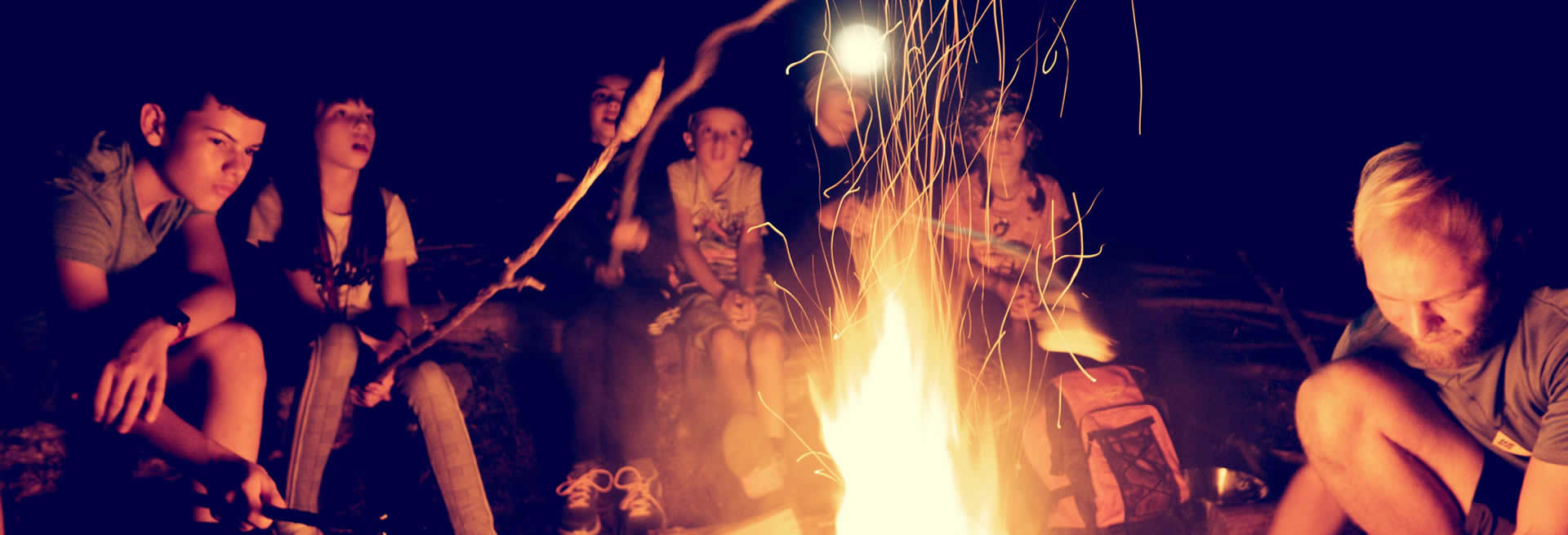  Campfire when staying in the forest in tree tents in the Neuberg Forest