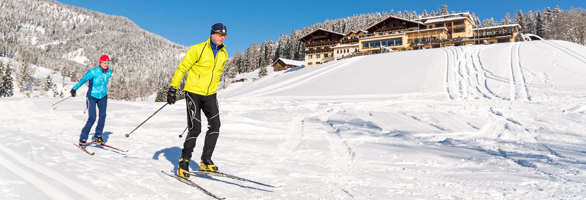 Cross-country ski run right by the house, biathlon hotel in Filzmoos, Salzburger Land