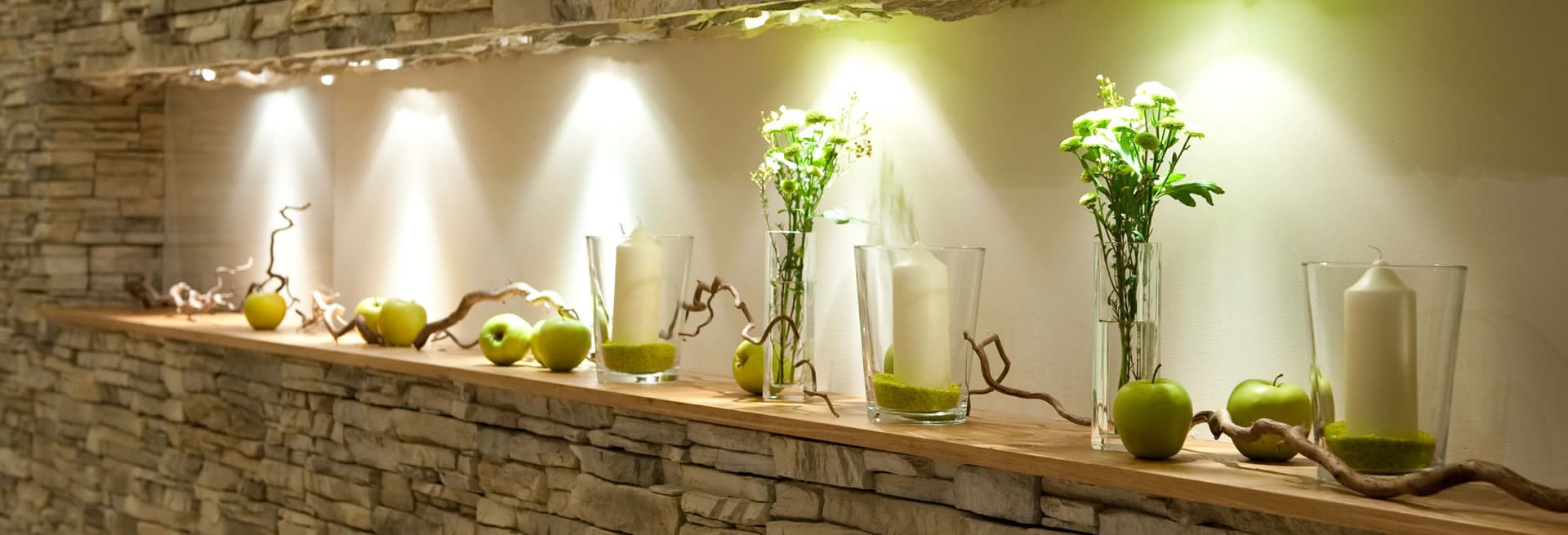  Decorated stone wall in the restaurant