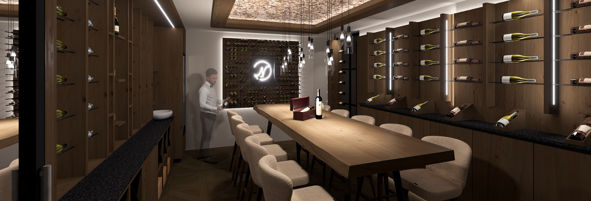  Vinotheque and wine corner in the restaurant in the Hotel Neubergerhof, Filzmoos