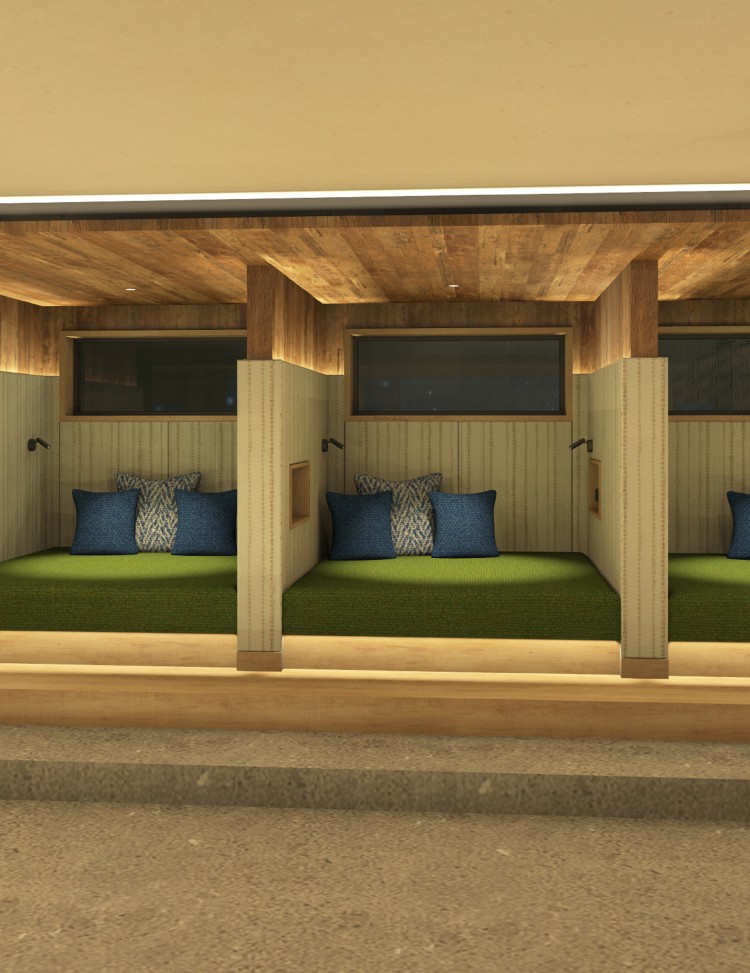 The sun loungers in the indoor swimming pool