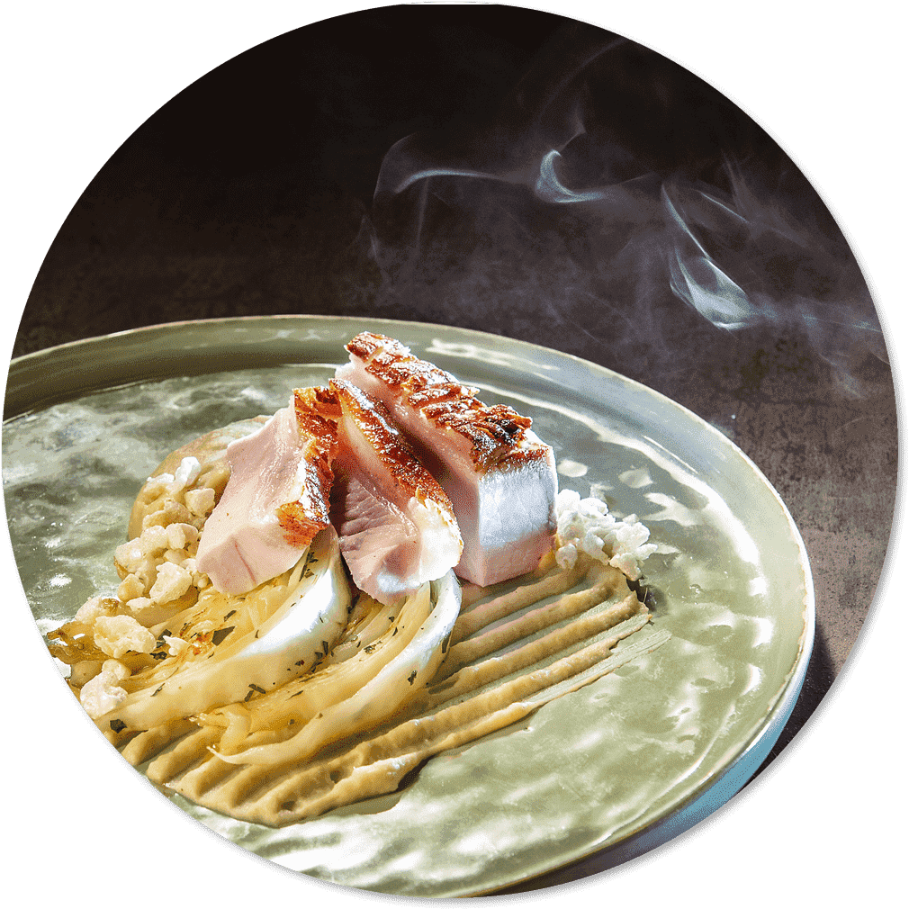 Abendessen im Neubergerhof - hier: Spanferkel